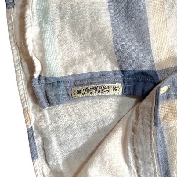 Lucky Brand Basic Western Flannel Blue & Cream Mens Button Down sz M - Picture 7 of 13